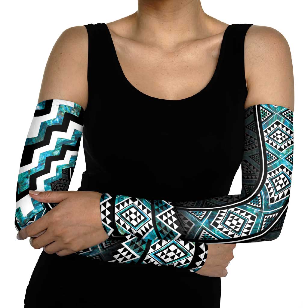 Paua Shell Taniko Pattern Aotearoa Arm Sleeves Niho Taniwha Mix Poutama - Polynesian Pride
