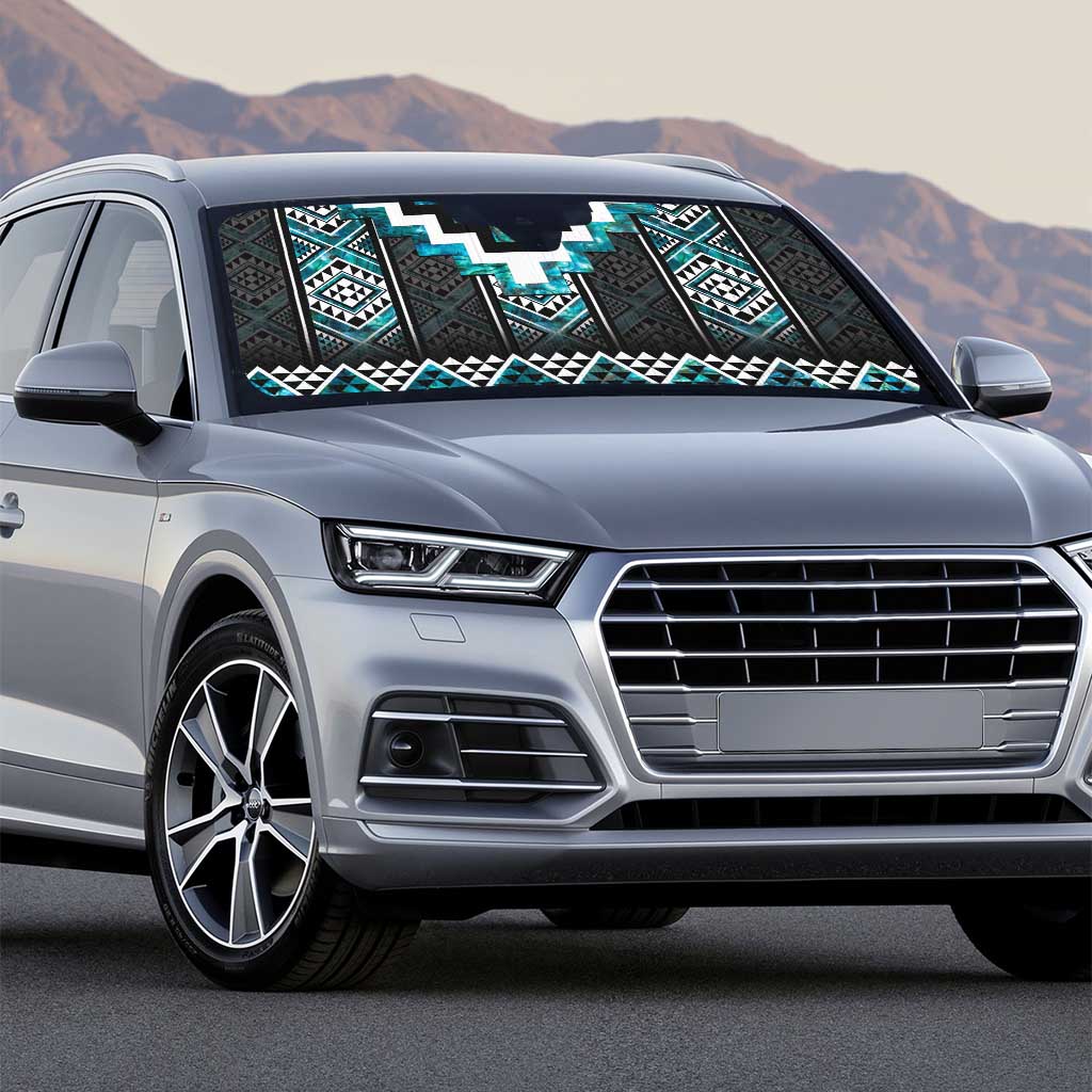 Paua Shell Taniko Pattern Aotearoa Auto Sun Shade Niho Taniwha Mix Poutama - Polynesian Pride