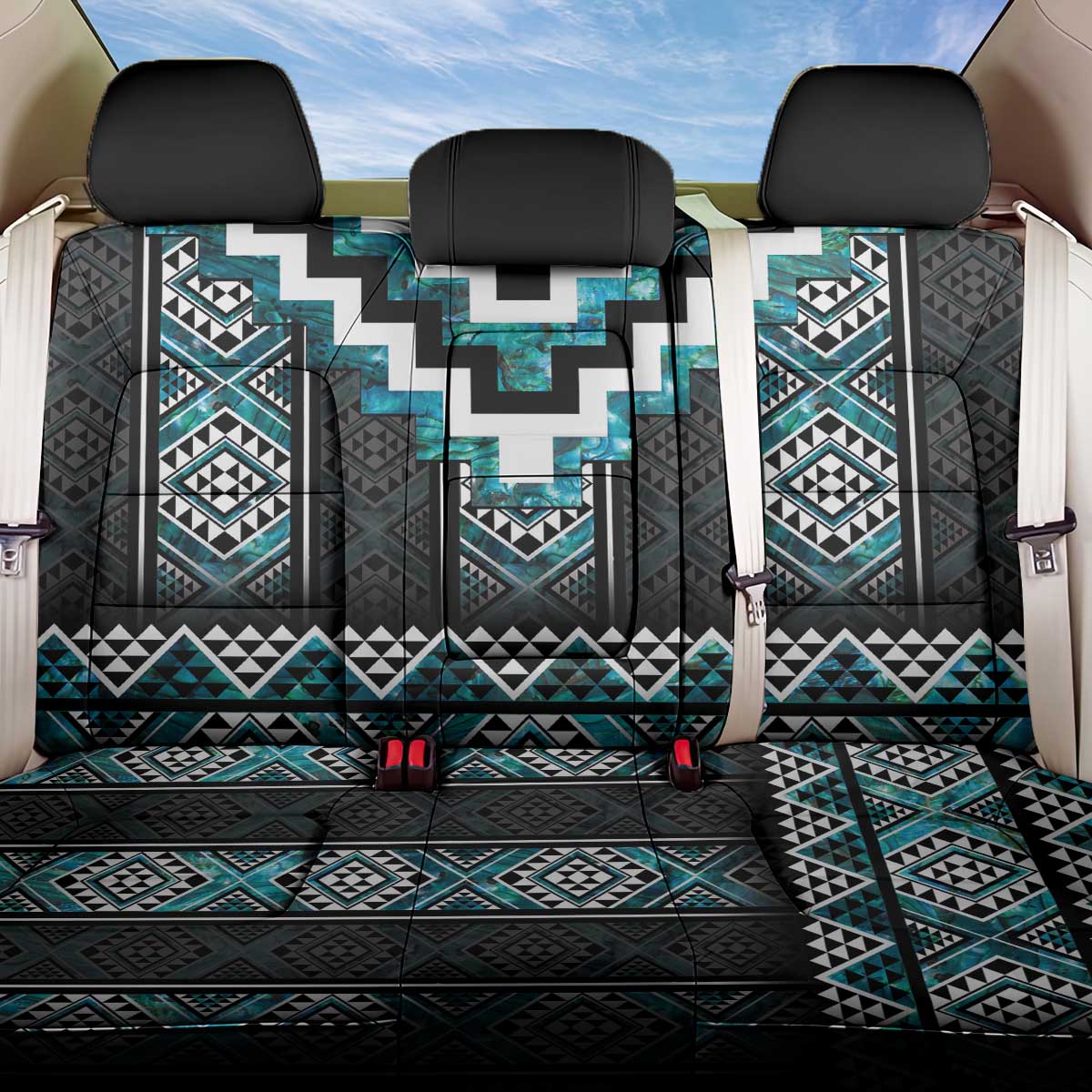 Paua Shell Taniko Pattern Aotearoa Back Car Seat Cover Niho Taniwha Mix Poutama