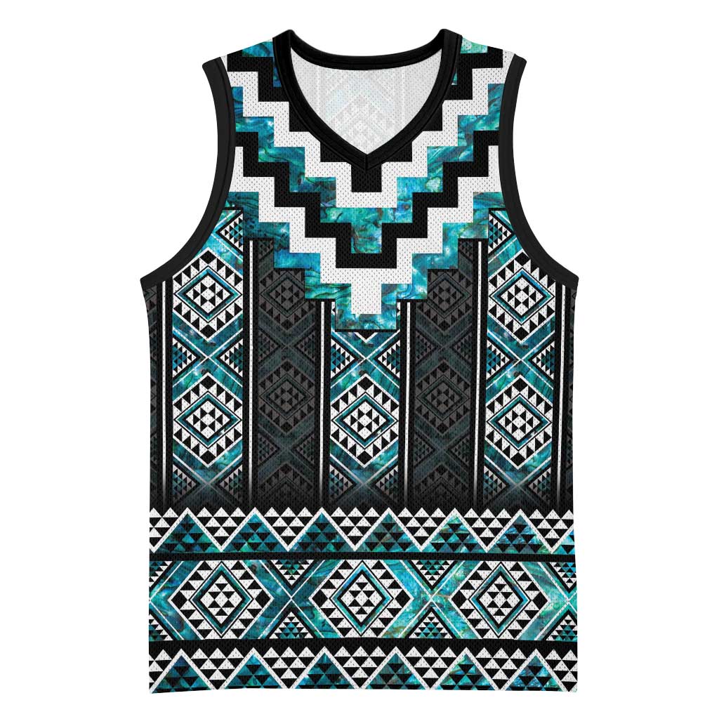 Paua Shell Taniko Pattern Aotearoa Basketball Jersey Niho Taniwha Mix Poutama - Polynesian Pride