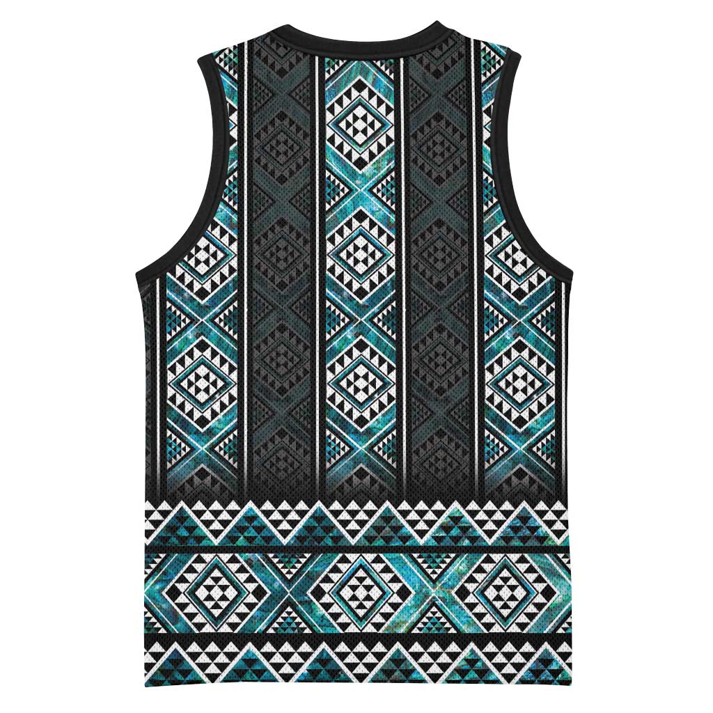 Paua Shell Taniko Pattern Aotearoa Basketball Jersey Niho Taniwha Mix Poutama - Polynesian Pride