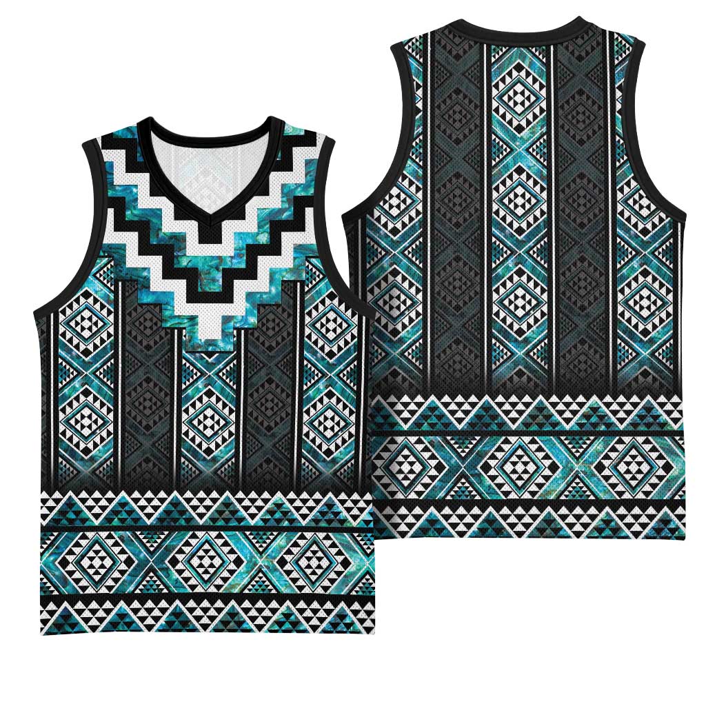 Paua Shell Taniko Pattern Aotearoa Basketball Jersey Niho Taniwha Mix Poutama - Polynesian Pride