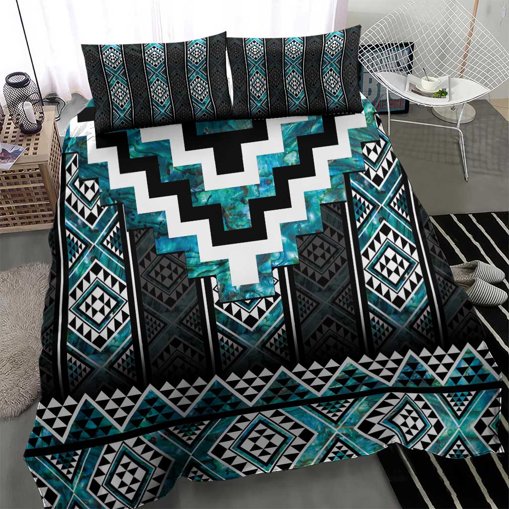 Paua Shell Taniko Pattern Aotearoa Bedding Set Niho Taniwha Mix Poutama