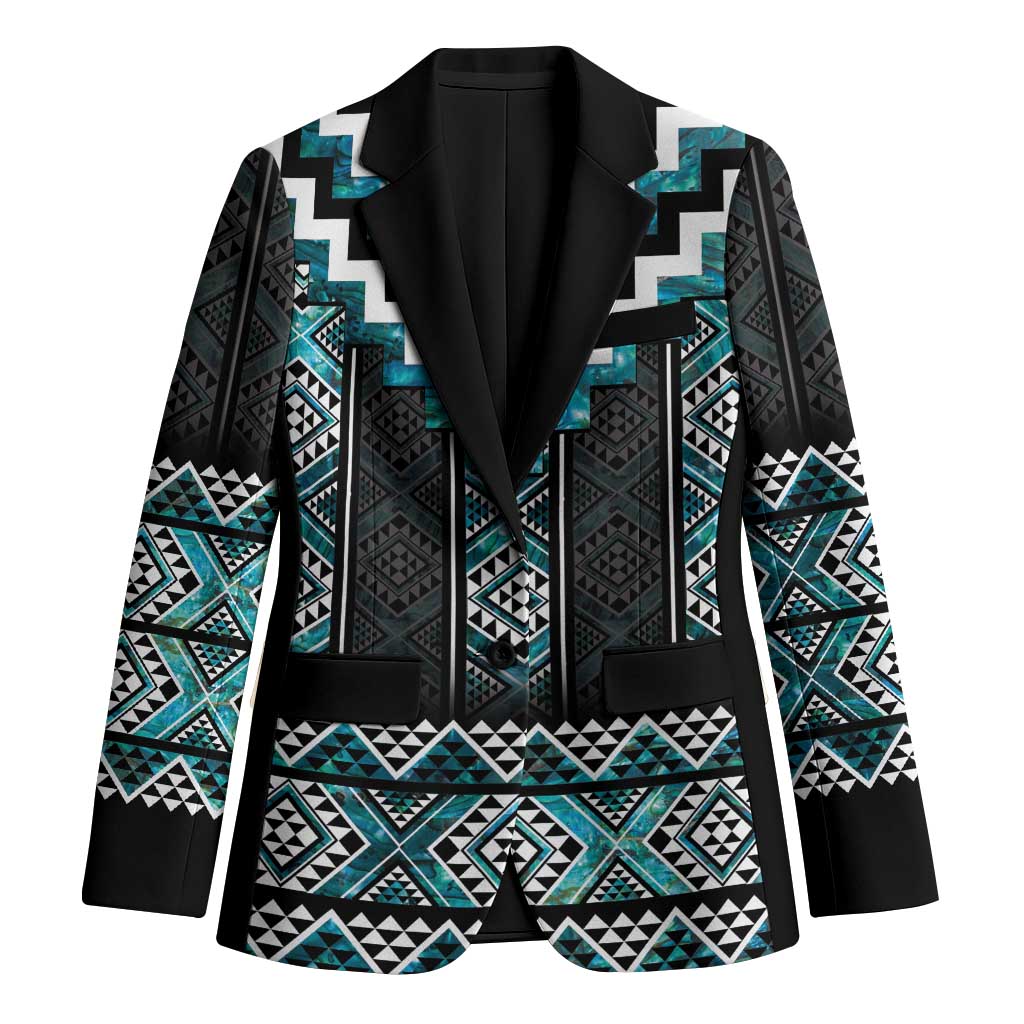 Paua Shell Taniko Pattern Aotearoa Blazer Niho Taniwha Mix Poutama LT14 Unisex Turquoise - Polynesian Pride