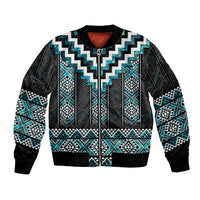 Paua Shell Taniko Pattern Aotearoa Bomber Jacket Niho Taniwha Mix Poutama LT14 Unisex Turquoise - Polynesian Pride