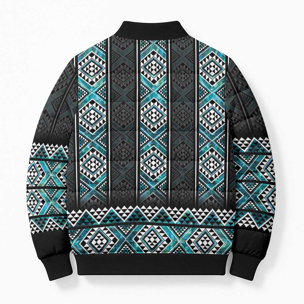 Paua Shell Taniko Pattern Aotearoa Bomber Puffer Jacket Niho Taniwha Mix Poutama - Polynesian Pride
