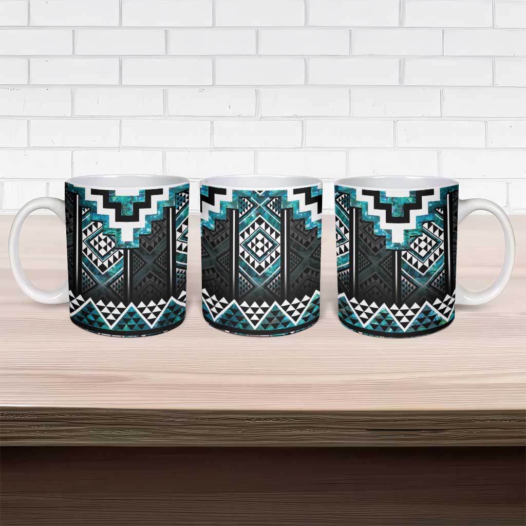 Paua Shell Taniko Pattern Aotearoa Ceramic Mug Niho Taniwha Mix Poutama - Polynesian Pride