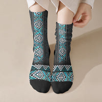 Paua Shell Taniko Pattern Aotearoa Crew Socks Niho Taniwha Mix Poutama