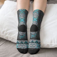 Paua Shell Taniko Pattern Aotearoa Crew Socks Niho Taniwha Mix Poutama