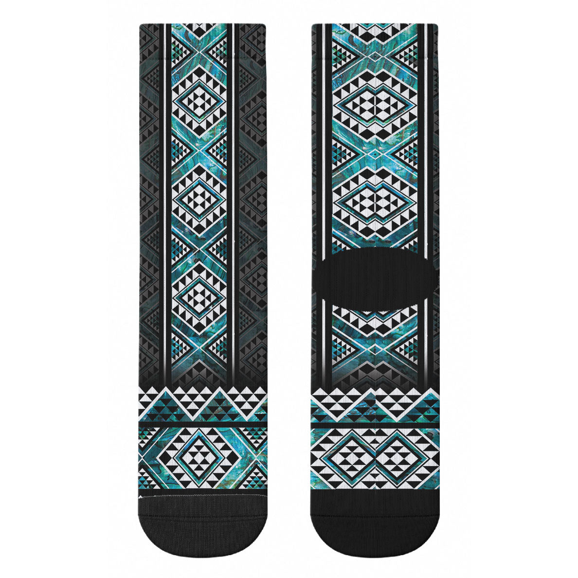 Paua Shell Taniko Pattern Aotearoa Crew Socks Niho Taniwha Mix Poutama