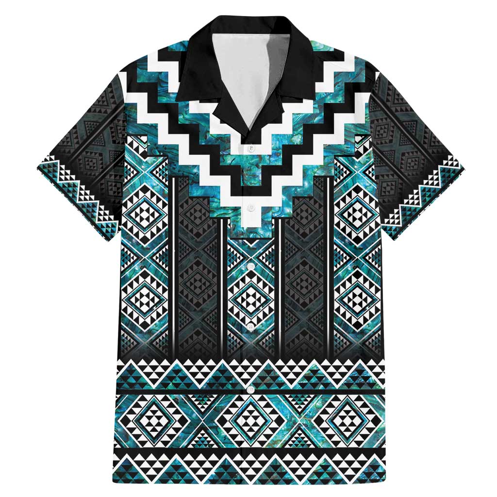 Paua Shell Taniko Pattern Aotearoa Family Matching Mermaid Dress and Hawaiian Shirt Niho Taniwha Mix Poutama LT14 Dad's Shirt - Short Sleeve Turquoise - Polynesian Pride