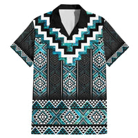 Paua Shell Taniko Pattern Aotearoa Family Matching Mermaid Dress and Hawaiian Shirt Niho Taniwha Mix Poutama LT14 Dad's Shirt - Short Sleeve Turquoise - Polynesian Pride