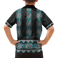 Paua Shell Taniko Pattern Aotearoa Family Matching Off The Shoulder Long Sleeve Dress and Hawaiian Shirt Niho Taniwha Mix Poutama