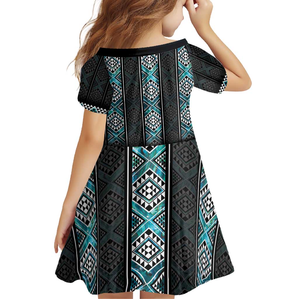 Paua Shell Taniko Pattern Aotearoa Family Matching Off Shoulder Short Dress and Hawaiian Shirt Niho Taniwha Mix Poutama LT14 - Polynesian Pride