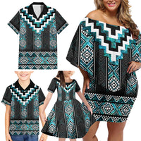 Paua Shell Taniko Pattern Aotearoa Family Matching Off Shoulder Short Dress and Hawaiian Shirt Niho Taniwha Mix Poutama LT14 - Polynesian Pride