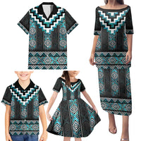 Paua Shell Taniko Pattern Aotearoa Family Matching Puletasi and Hawaiian Shirt Niho Taniwha Mix Poutama LT14 - Polynesian Pride