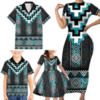 Paua Shell Taniko Pattern Aotearoa Family Matching Short Sleeve Bodycon Dress and Hawaiian Shirt Niho Taniwha Mix Poutama LT14 - Polynesian Pride