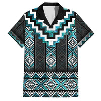 Paua Shell Taniko Pattern Aotearoa Family Matching Short Sleeve Bodycon Dress and Hawaiian Shirt Niho Taniwha Mix Poutama LT14 Dad's Shirt - Short Sleeve Turquoise - Polynesian Pride