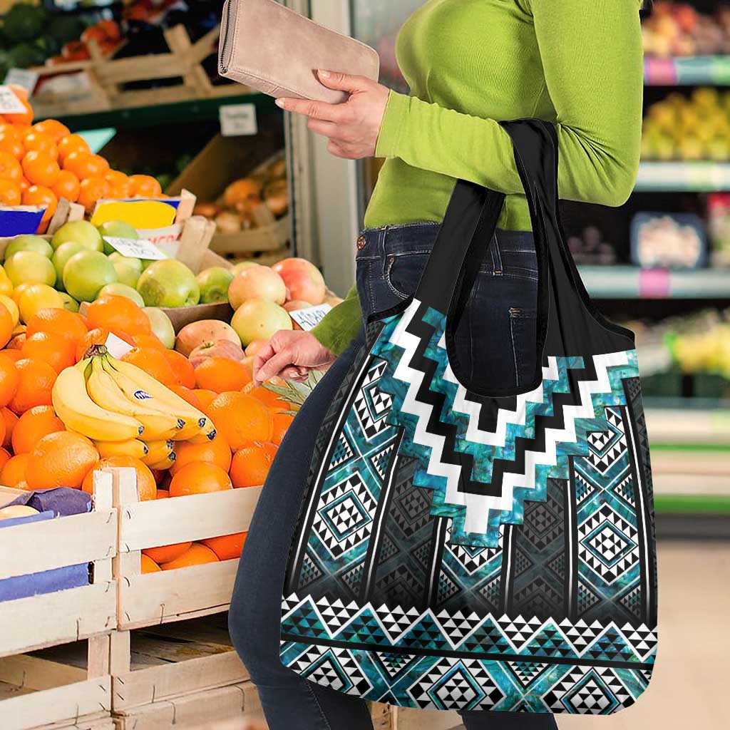 Paua Shell Taniko Pattern Aotearoa Grocery Bag Niho Taniwha Mix Poutama LT14 - Polynesian Pride