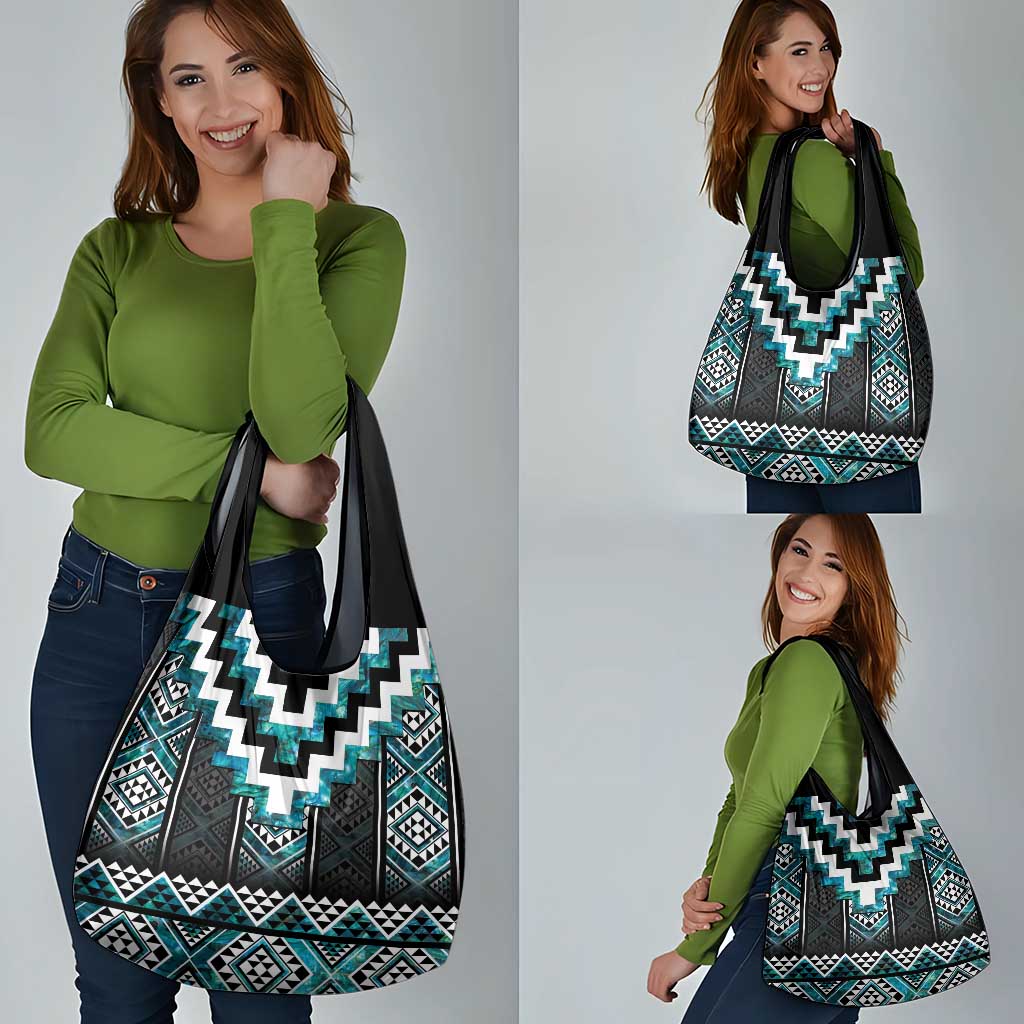 Paua Shell Taniko Pattern Aotearoa Grocery Bag Niho Taniwha Mix Poutama LT14 - Polynesian Pride