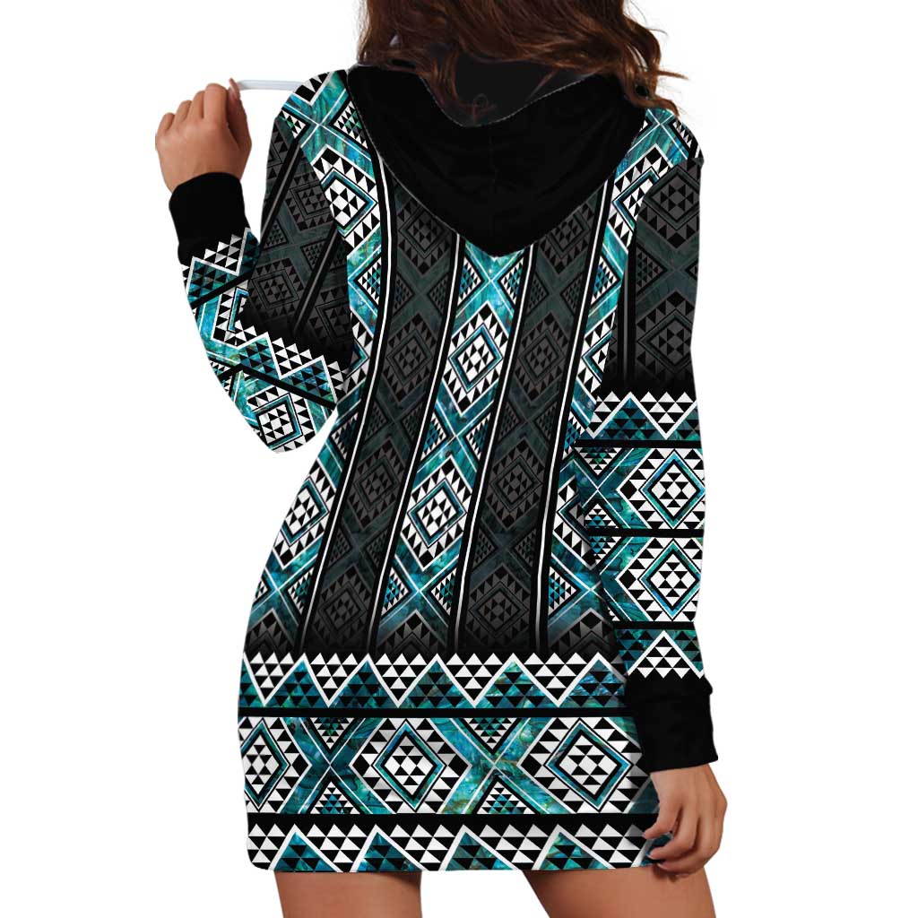Paua Shell Taniko Pattern Aotearoa Hoodie Dress Niho Taniwha Mix Poutama