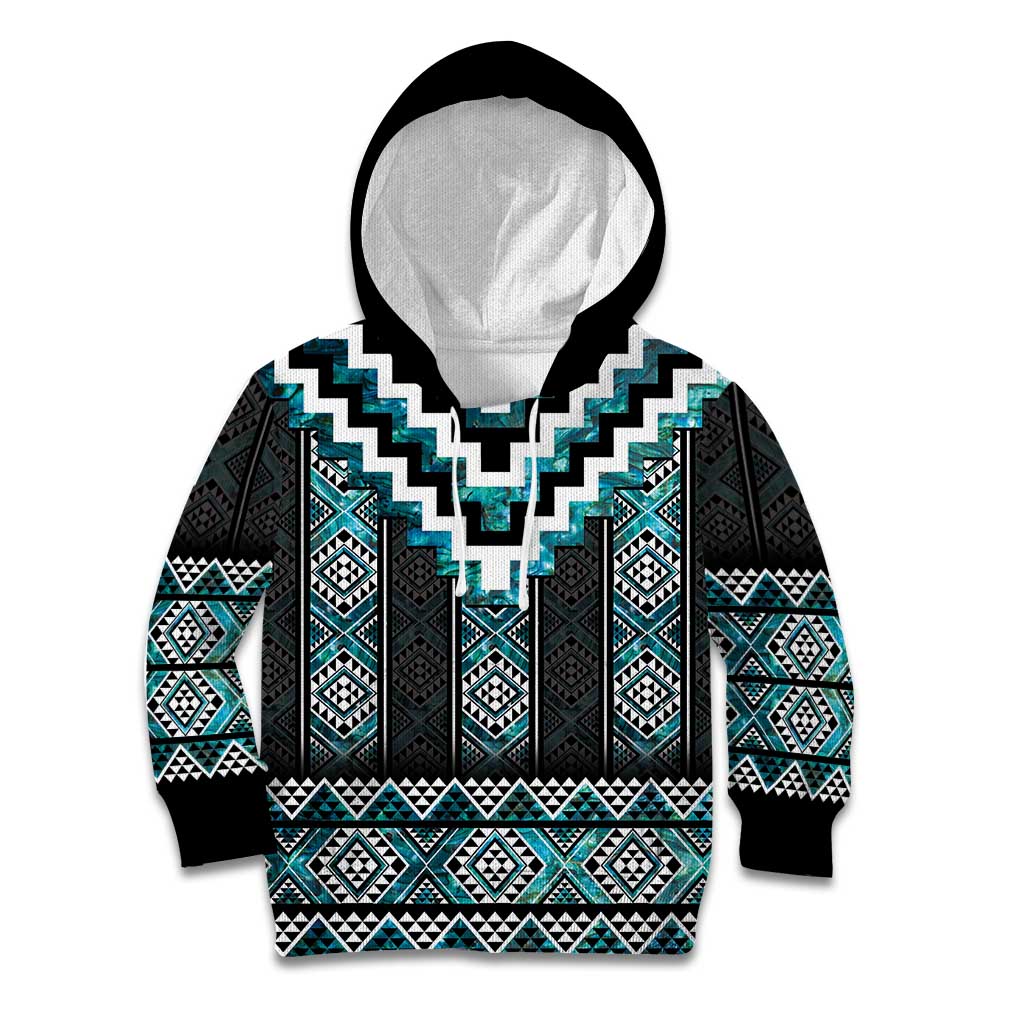Paua Shell Taniko Pattern Aotearoa Kid Hoodie Niho Taniwha Mix Poutama