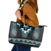 Paua Shell Taniko Pattern Aotearoa Leather Tote Bag Niho Taniwha Mix Poutama LT14 Turquoise - Polynesian Pride
