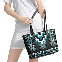 Paua Shell Taniko Pattern Aotearoa Leather Tote Bag Niho Taniwha Mix Poutama LT14 - Polynesian Pride
