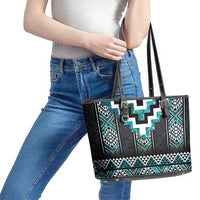 Paua Shell Taniko Pattern Aotearoa Leather Tote Bag Niho Taniwha Mix Poutama LT14 - Polynesian Pride