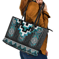 Paua Shell Taniko Pattern Aotearoa Leather Tote Bag Niho Taniwha Mix Poutama LT14 - Polynesian Pride