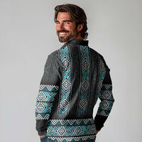 Paua Shell Taniko Pattern Aotearoa Long Sleeve Polo Shirt Niho Taniwha Mix Poutama LT14 - Polynesian Pride