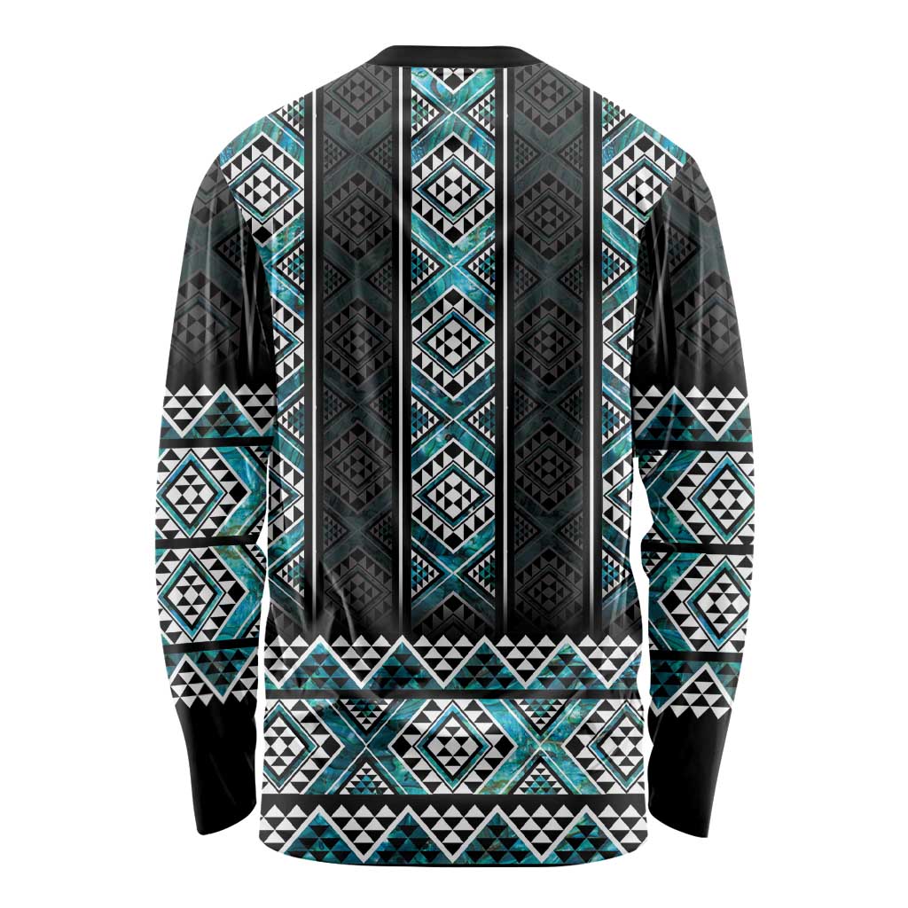Paua Shell Taniko Pattern Aotearoa Long Sleeve Shirt Niho Taniwha Mix Poutama LT14 - Polynesian Pride