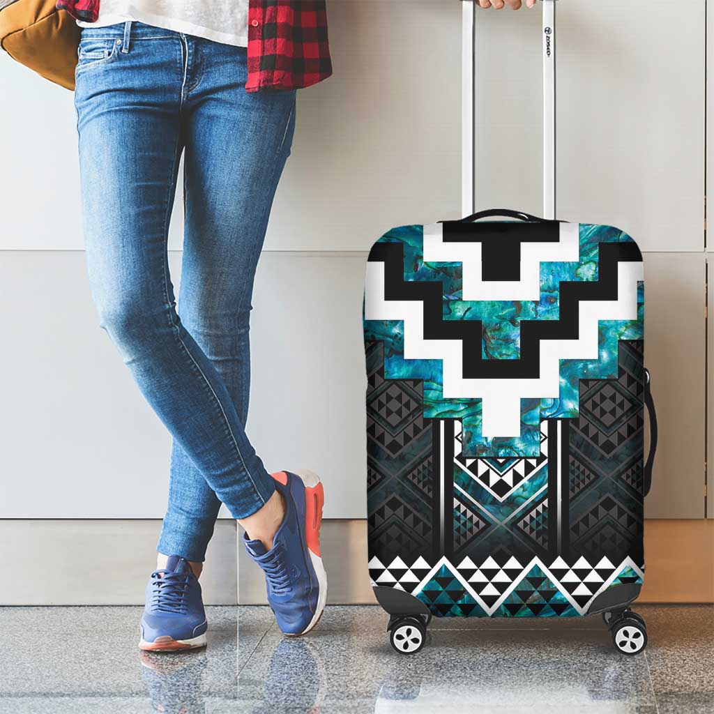 Paua Shell Taniko Pattern Aotearoa Luggage Cover Niho Taniwha Mix Poutama
