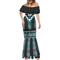 Paua Shell Taniko Pattern Aotearoa Mermaid Dress Niho Taniwha Mix Poutama