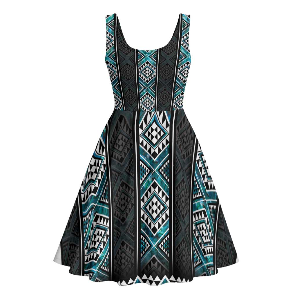 Paua Shell Taniko Pattern Aotearoa Midi Dress Niho Taniwha Mix Poutama LT14 - Polynesian Pride