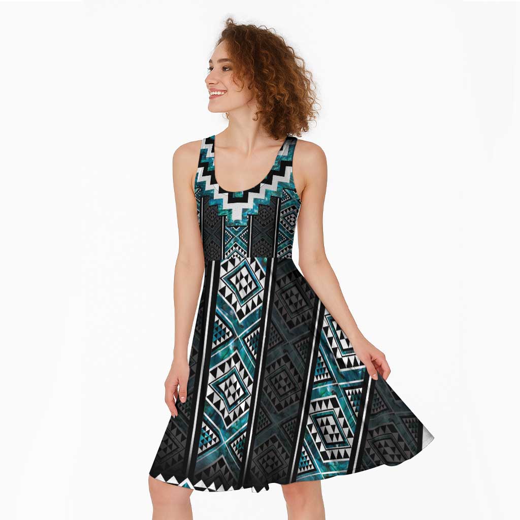 Paua Shell Taniko Pattern Aotearoa Midi Dress Niho Taniwha Mix Poutama LT14 - Polynesian Pride