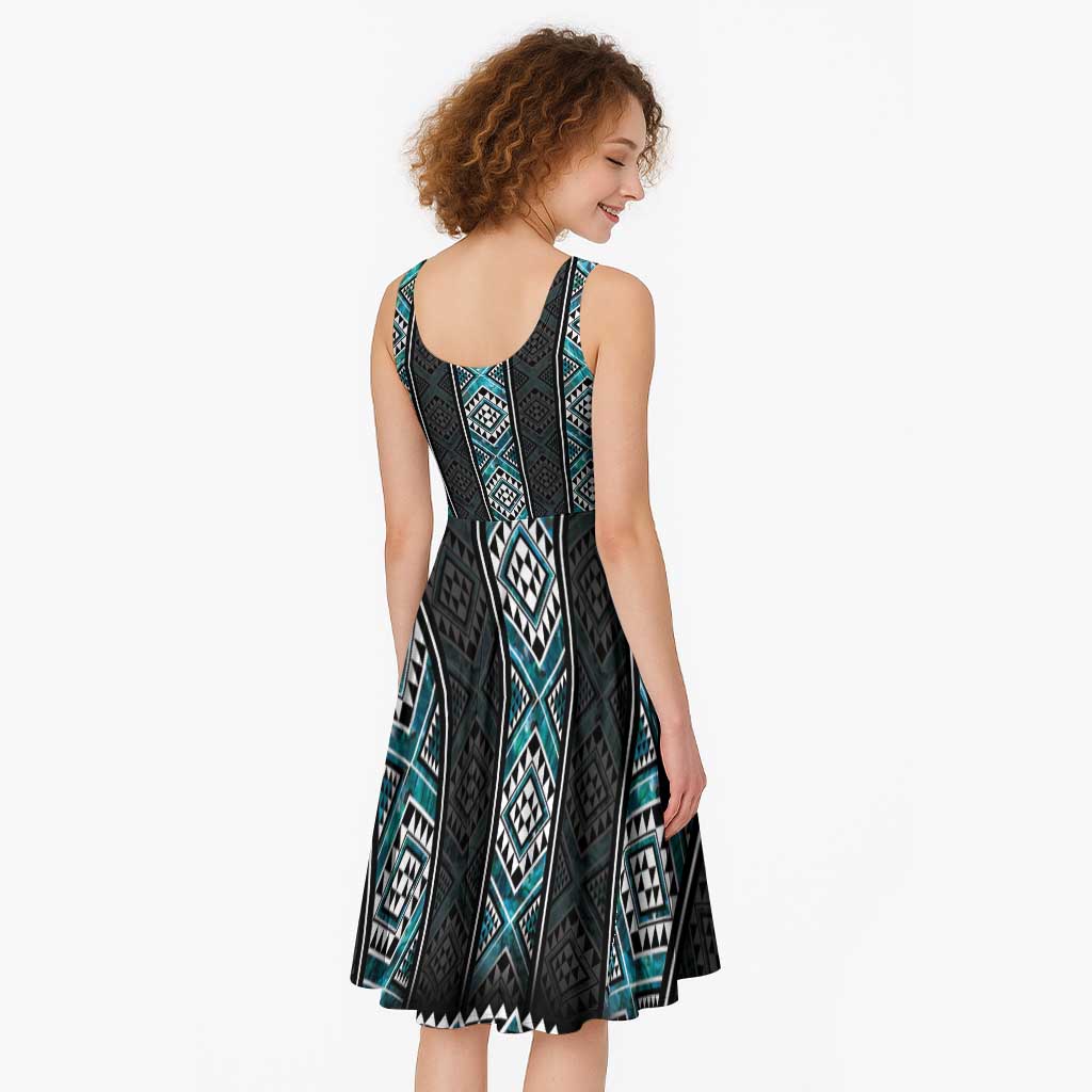 Paua Shell Taniko Pattern Aotearoa Midi Dress Niho Taniwha Mix Poutama LT14 - Polynesian Pride
