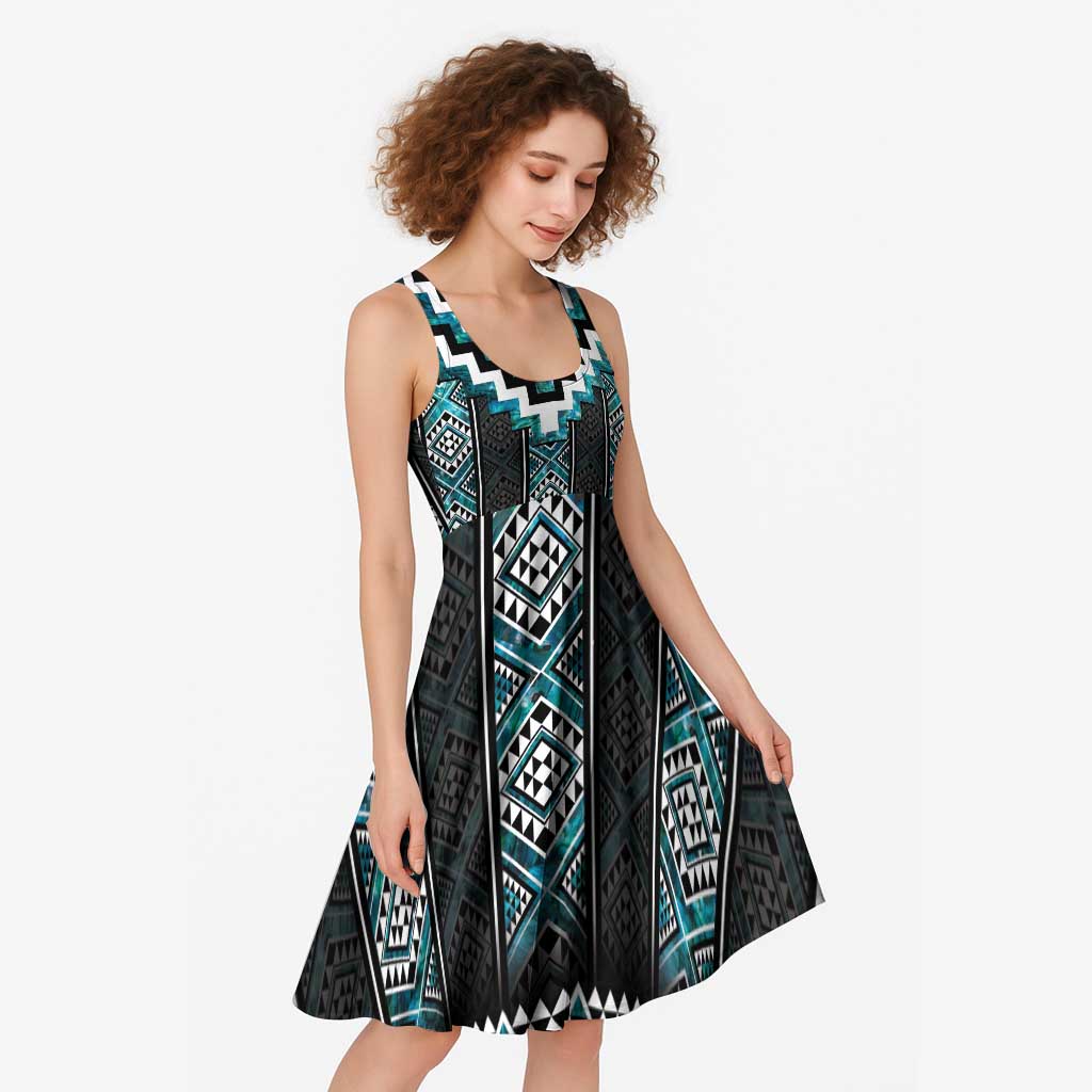 Paua Shell Taniko Pattern Aotearoa Midi Dress Niho Taniwha Mix Poutama LT14 - Polynesian Pride