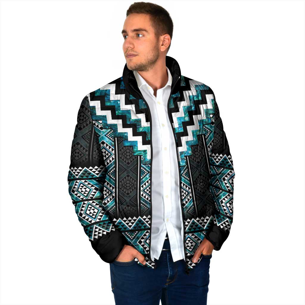 Paua Shell Taniko Pattern Aotearoa Padded Jacket Niho Taniwha Mix Poutama - Polynesian Pride