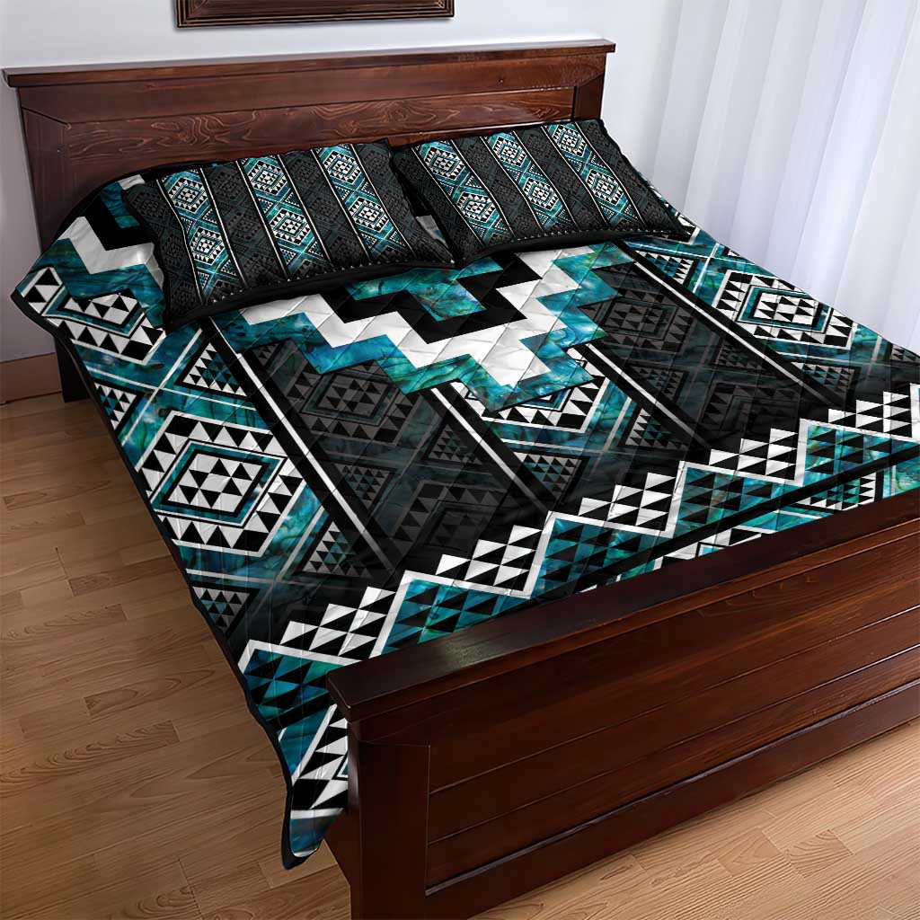 Paua Shell Taniko Pattern Aotearoa Quilt Bed Set Niho Taniwha Mix Poutama