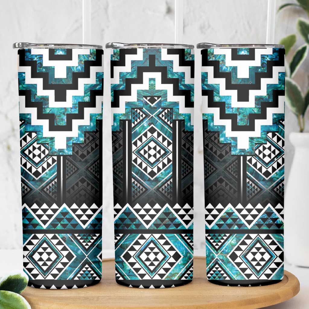 Paua Shell Taniko Pattern Aotearoa Skinny Tumbler Niho Taniwha Mix Poutama
