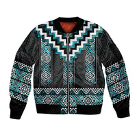 Paua Shell Taniko Pattern Aotearoa Sleeve Zip Bomber Jacket Niho Taniwha Mix Poutama LT14 Unisex Turquoise - Polynesian Pride