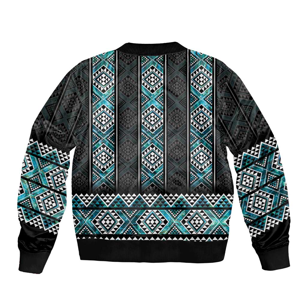 Paua Shell Taniko Pattern Aotearoa Sleeve Zip Bomber Jacket Niho Taniwha Mix Poutama LT14 - Polynesian Pride