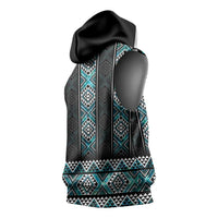 Paua Shell Taniko Pattern Aotearoa Sleeveless Hoodie Niho Taniwha Mix Poutama - Polynesian Pride