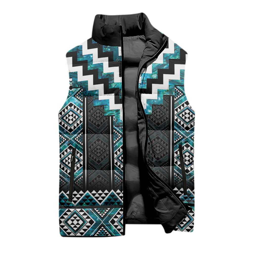 Paua Shell Taniko Pattern Aotearoa Sleeveless Puffer Jacket Niho Taniwha Mix Poutama - Polynesian Pride