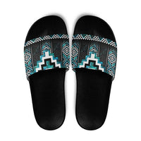 Paua Shell Taniko Pattern Aotearoa Slide Sandals Niho Taniwha Mix Poutama LT14 Turquoise - Polynesian Pride