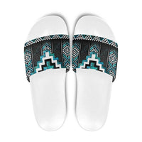 Paua Shell Taniko Pattern Aotearoa Slide Sandals Niho Taniwha Mix Poutama LT14 Turquoise - Polynesian Pride