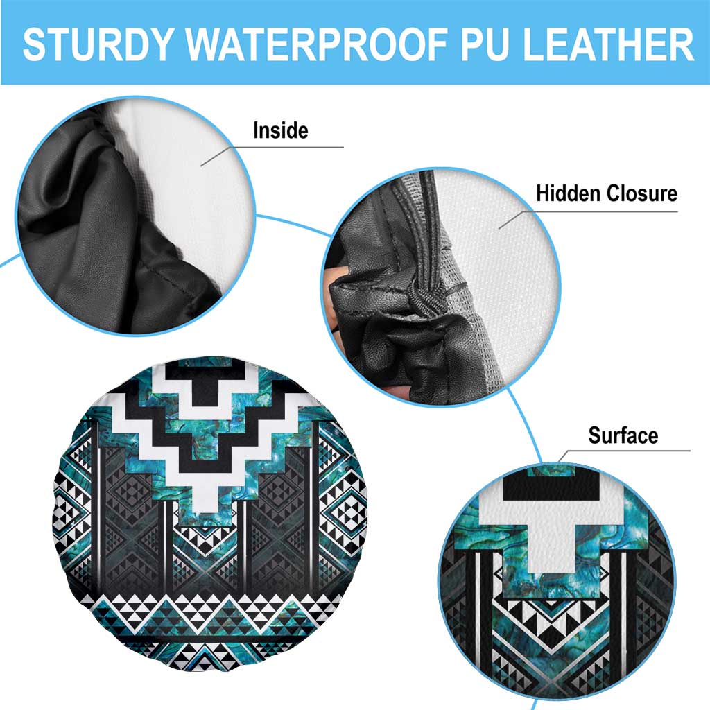 Paua Shell Taniko Pattern Aotearoa Spare Tire Cover Niho Taniwha Mix Poutama