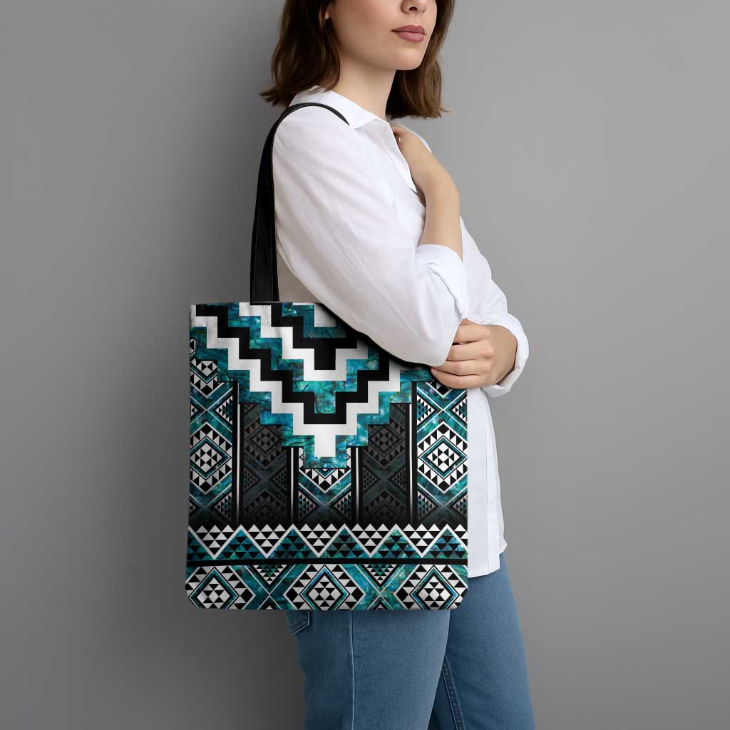 Paua Shell Taniko Pattern Aotearoa Tote Bag Niho Taniwha Mix Poutama - Polynesian Pride