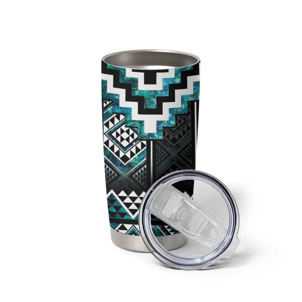 Paua Shell Taniko Pattern Aotearoa Tumbler Cup Niho Taniwha Mix Poutama LT14 - Polynesian Pride